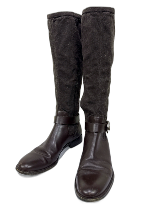Gucci Shoe Size 8B Dark Brown Leather Suede Side Zip Round Almond Toe Boots Dark Brown / 8B