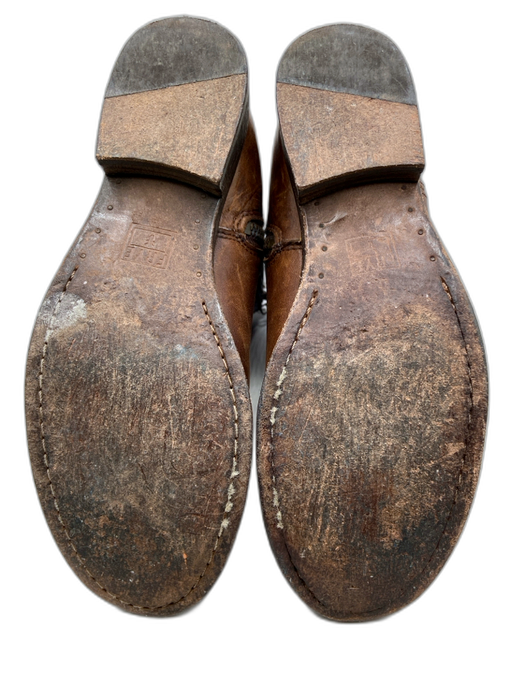 Frye Shoe Size 7.5 Brown Leather Side Zip Stacked Block Heel Ankle Western Boots Brown / 7.5