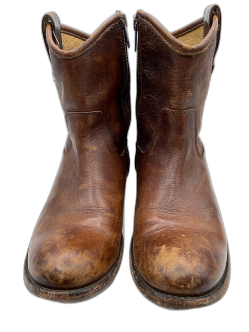 Frye Shoe Size 7.5 Brown Leather Side Zip Stacked Block Heel Ankle Western Boots Brown / 7.5