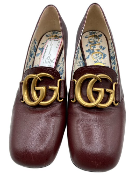 Gucci Shoe Size 37.5 Red Leather Interlocking GG Block Heel Loafers Red / 37.5