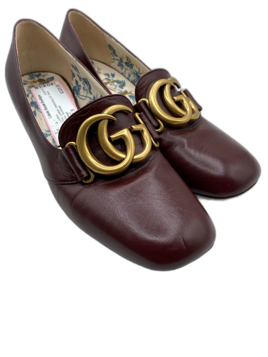 Gucci Shoe Size 37.5 Red Leather Interlocking GG Block Heel Loafers Red / 37.5