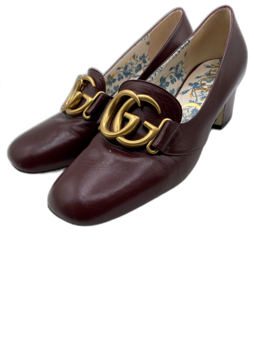 Gucci Shoe Size 37.5 Red Leather Interlocking GG Block Heel Loafers Red / 37.5