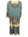 Farm Rio Size XL Blue & Multi Linen & Viscose 3/4 Sleeve Split Neck Floral Dress Blue & Multi / XL