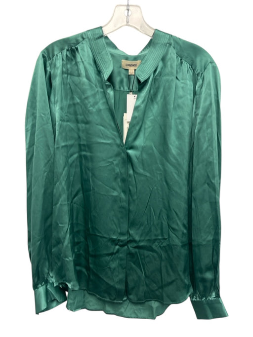 L'agence Size XL Green Silk Long Sleeve Buttons stand collar Blouse Top Green / XL