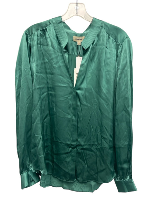 L'agence Size XL Green Silk Long Sleeve Buttons stand collar Blouse Top Green / XL