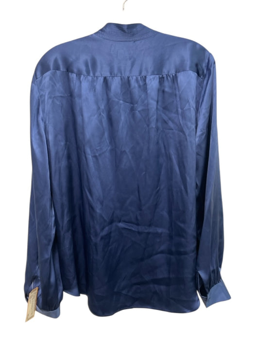 L'agence Size L Blue Silk Long Sleeve Buttons stand collar Blouse Top Blue / L