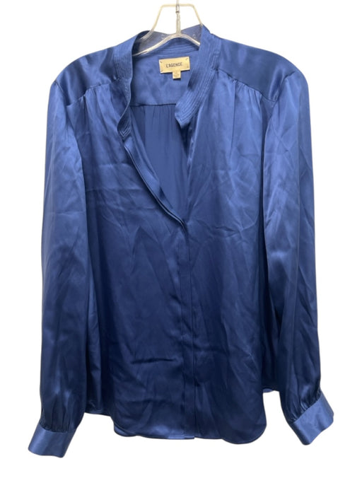 L'agence Size L Blue Silk Long Sleeve Buttons stand collar Blouse Top Blue / L