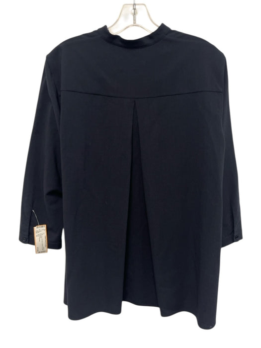 Akris Size 10 Navy Blue 3/4 Sleeve Buttons no Collar Top Navy Blue / 10