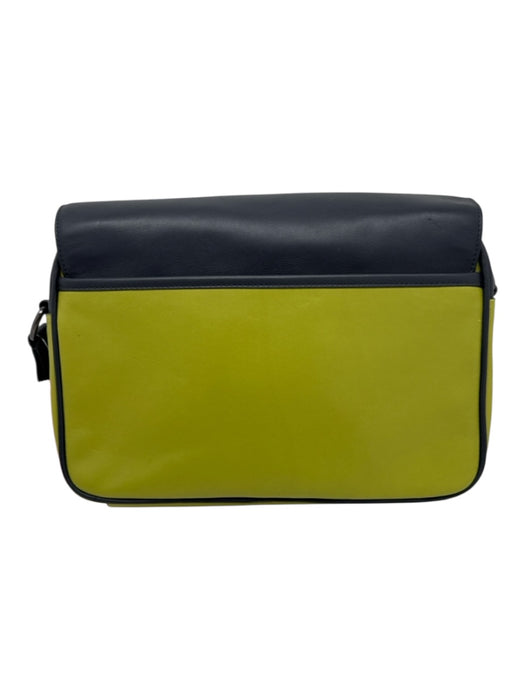 Coach Navy, Yellow & Green Leather Gunmetal Hardware Buckle Flap Zipper Bag Navy, Yellow & Green
