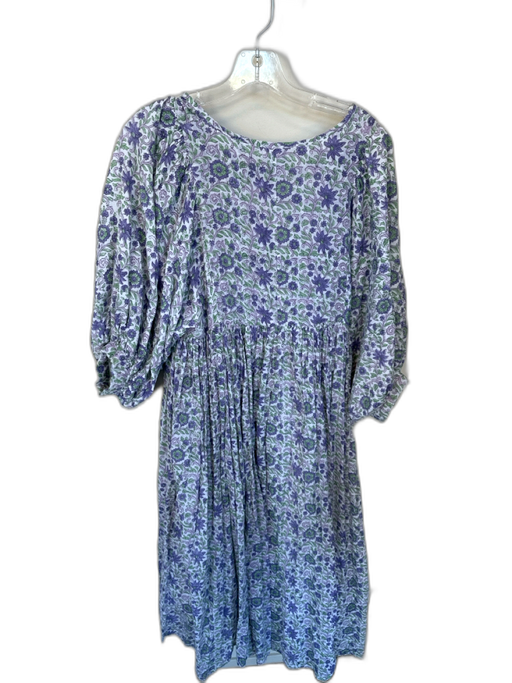 Clara The Label Size XS Purple & Green Cotton Long Balloon Sleeve V Neck Dress Purple & Green / XS