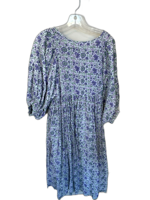 Clara The Label Size XS Purple & Green Cotton Long Balloon Sleeve V Neck Dress Purple & Green / XS