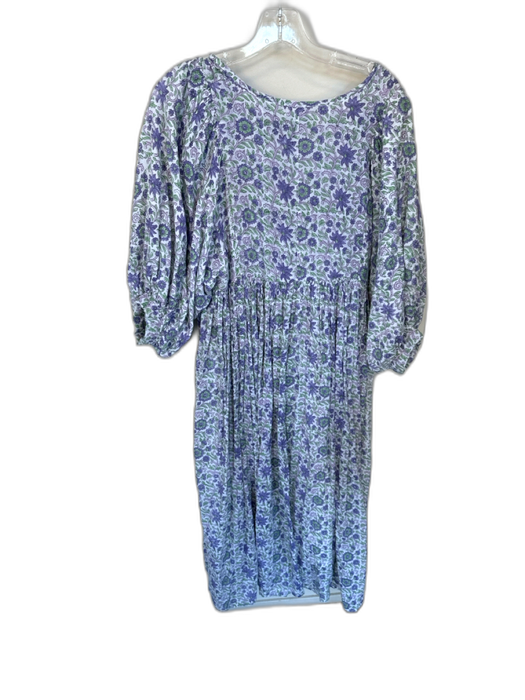 Clara The Label Size XS Purple & Green Cotton Long Balloon Sleeve V Neck Dress Purple & Green / XS