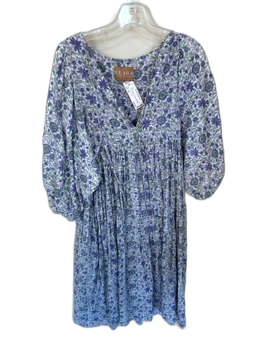 Clara The Label Size XS Purple & Green Cotton Long Balloon Sleeve V Neck Dress Purple & Green / XS