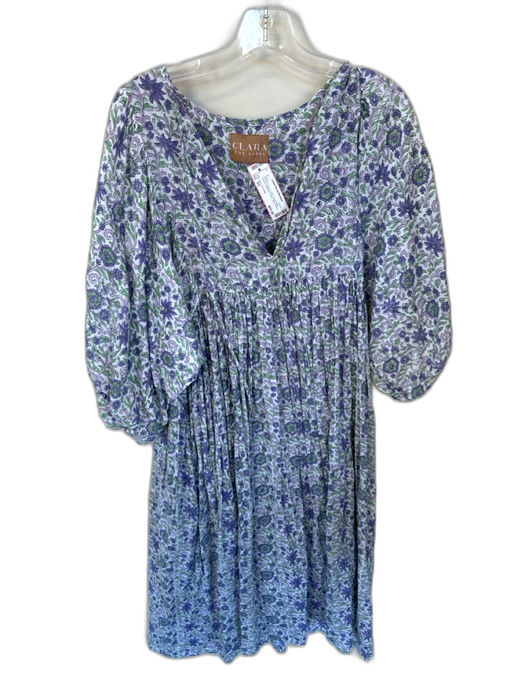 Clara The Label Size XS Purple & Green Cotton Long Balloon Sleeve V Neck Dress Purple & Green / XS
