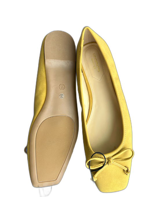 Liz Claiborne Shoe Size 11 Mustard Microsuede Square Toe Bow Detail Flat Shoes Mustard / 11