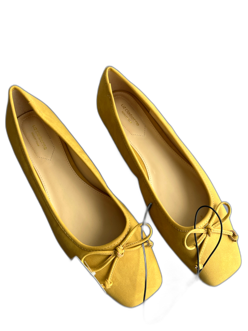 Liz Claiborne Shoe Size 11 Mustard Microsuede Square Toe Bow Detail Flat Shoes Mustard / 11