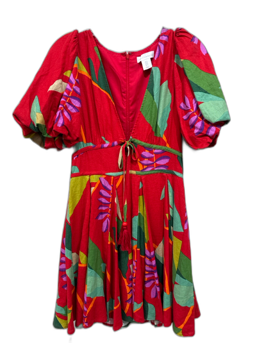 House of Harlow 1960 Size 4 Red, Green, Multi Linen & Rayon floral print Dress Red, Green, Multi / 4