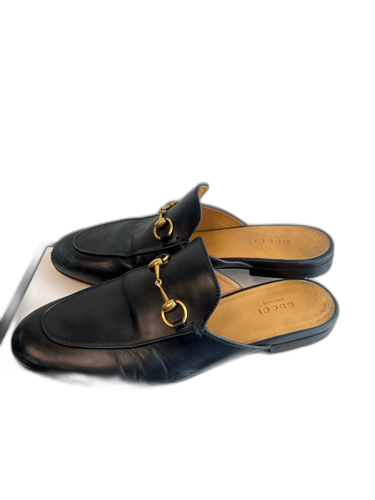 Gucci Shoe Size 38.5 Black Leather Gold hardware Mule Princeton Flat Shoes Black / 38.5