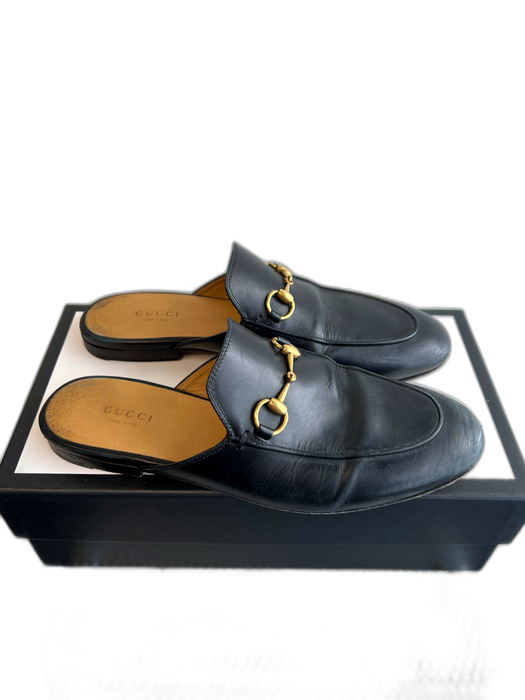 Gucci Shoe Size 38.5 Black Leather Gold hardware Mule Princeton Flat Shoes Black / 38.5