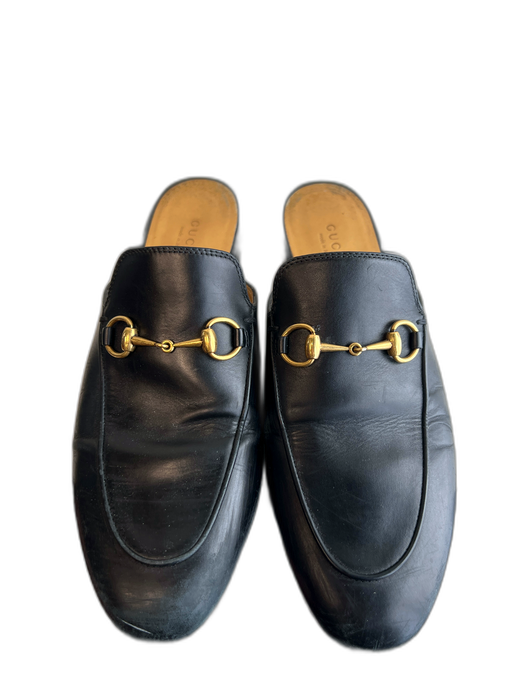 Gucci Shoe Size 38.5 Black Leather Gold hardware Mule Princeton Flat Shoes Black / 38.5