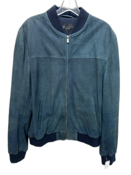 Bloomingdales Size L Blue Lambskin Micro Bomber Men's Jacket Blue / L