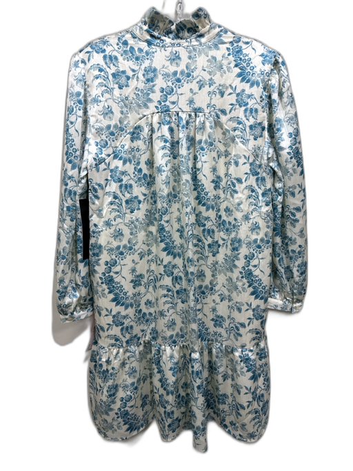 Tuckernuck Size S White & Blue Polyester Floral V Neck Long Balloon Sleeve Dress White & Blue / S