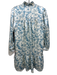 Tuckernuck Size S White & Blue Polyester Floral V Neck Long Balloon Sleeve Dress White & Blue / S