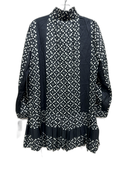 Tuckernuck Size S Black & Cream Tencel Geometric Ruffle Collar Long Sleeve Dress Black & Cream / S