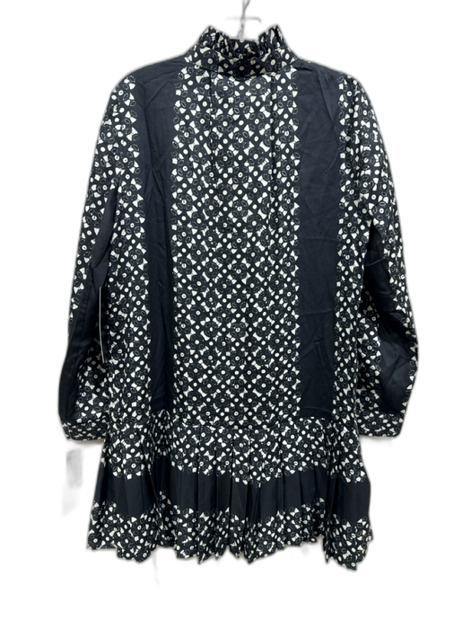 Tuckernuck Size S Black & Cream Tencel Geometric Ruffle Collar Long Sleeve Dress Black & Cream / S