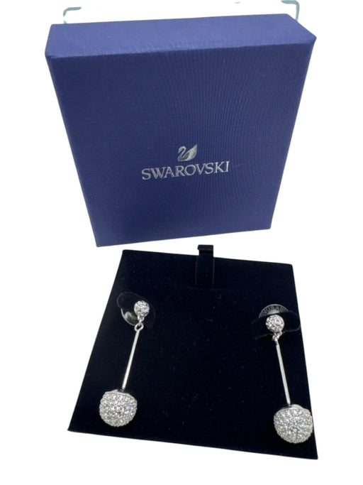 Swarovski Silver & Clear Crystal Pave Balls drop Post Back Earrings Silver & Clear