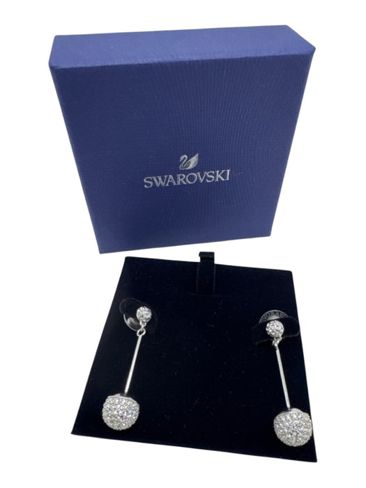 Swarovski Silver & Clear Crystal Pave Balls drop Post Back Earrings Silver & Clear