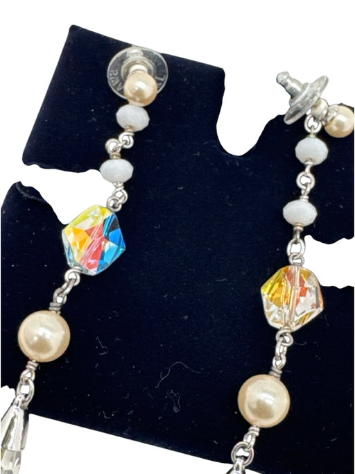 Swarovski White, Silver & Clear Crystal Silver Tone Metal Beaded Pearl Earrings White, Silver & Clear