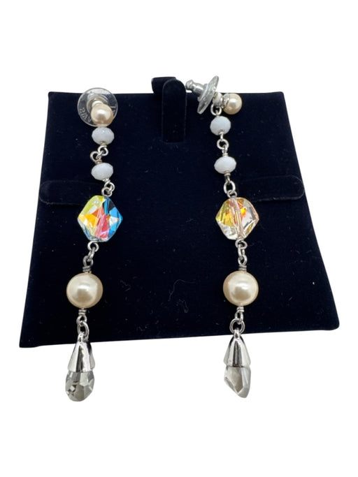 Swarovski White, Silver & Clear Crystal Silver Tone Metal Beaded Pearl Earrings White, Silver & Clear