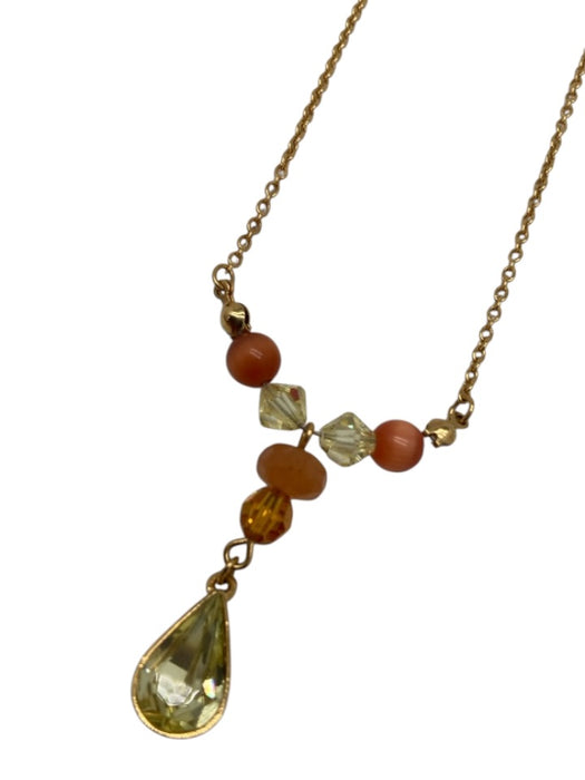 Swarovski Gold, Orange & Yellow Crystal Tear Drop Gold Tone Metal Necklace Gold, Orange & Yellow