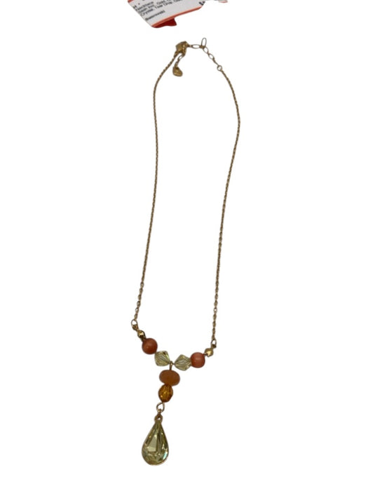 Swarovski Gold, Orange & Yellow Crystal Tear Drop Gold Tone Metal Necklace Gold, Orange & Yellow