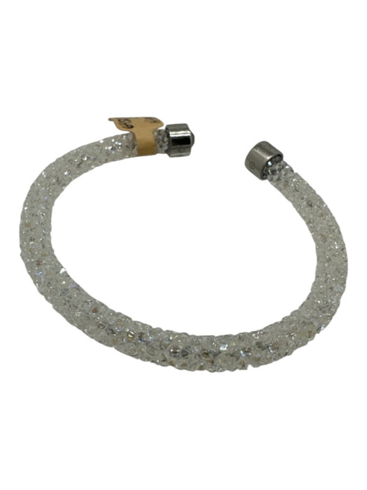 Swarovski Clear & Silver Crystal Silver Tone Metal Beaded Logo Cuff Bracelet Clear & Silver