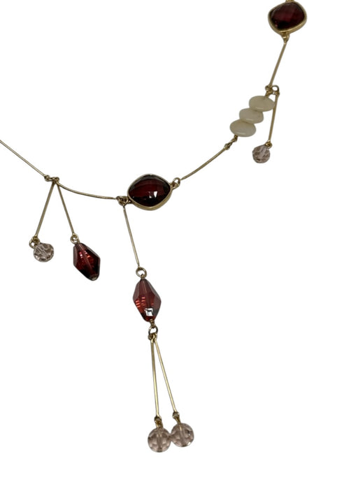 Swarovski Gold, Pink & Purple Gold Tone Metal Square Faceted Stones Necklace Gold, Pink & Purple