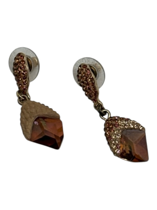 Swarovski Brown & Gold Gold Tone Metal Pave Crystal drop Post Back Earrings Brown & Gold