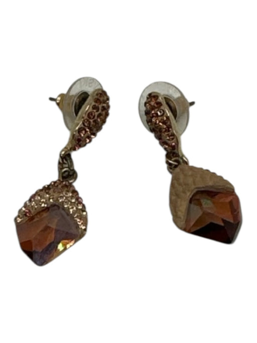 Swarovski Brown & Gold Gold Tone Metal Pave Crystal drop Post Back Earrings Brown & Gold