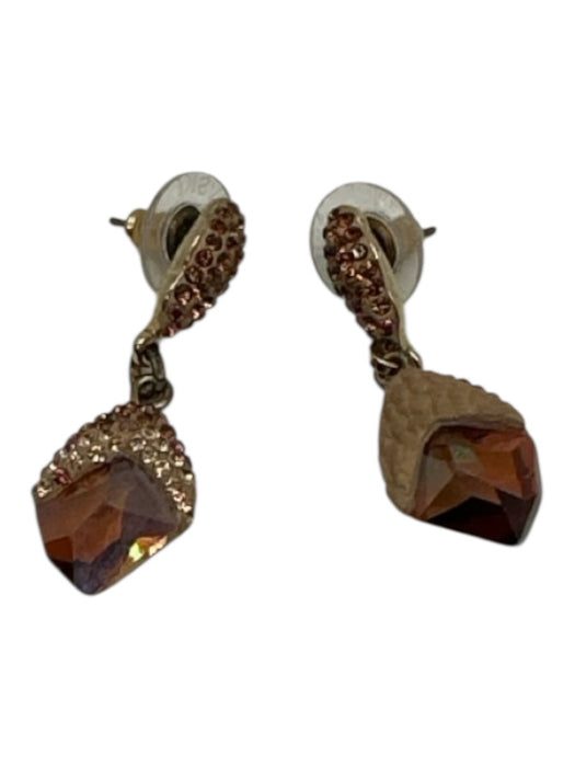 Swarovski Brown & Gold Gold Tone Metal Pave Crystal drop Post Back Earrings Brown & Gold