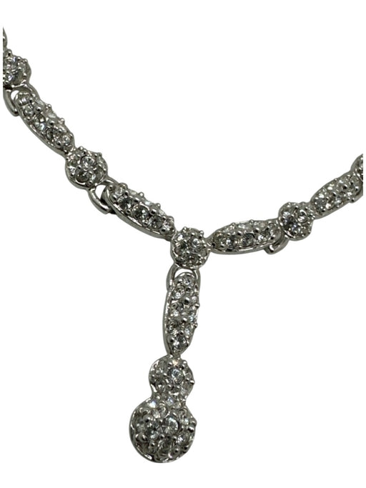 Swarovski Silver & Clear Silver Tone Metal Pave Crystal Link Chain Necklace Silver & Clear