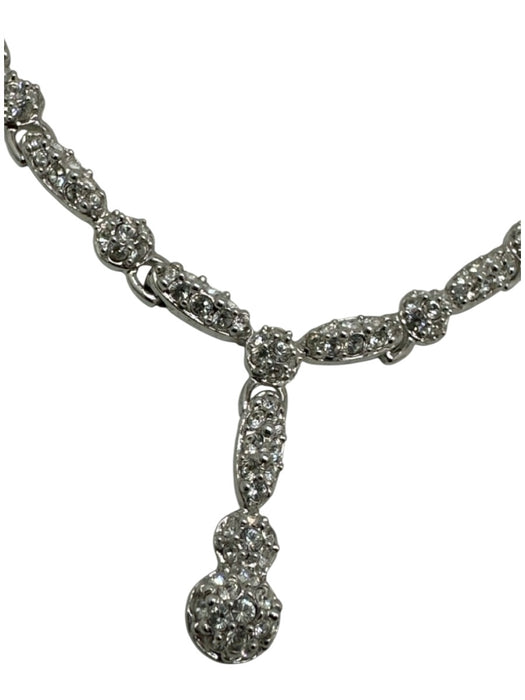 Swarovski Silver & Clear Silver Tone Metal Pave Crystal Link Chain Necklace Silver & Clear
