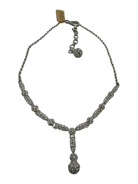 Swarovski Silver & Clear Silver Tone Metal Pave Crystal Link Chain Necklace Silver & Clear