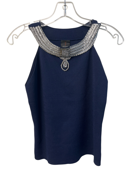Jessica by Christoper Lai Size M Navy Missing Fabric Tag Beaded Sleeveless Top Navy / M