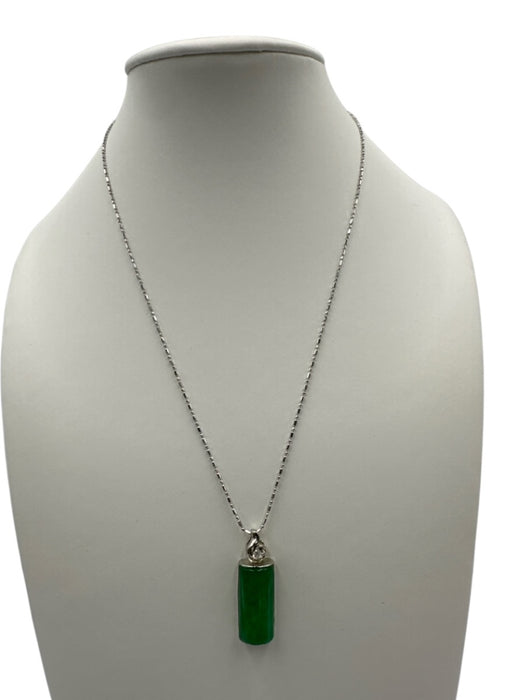 No Brand Silver Tone Small Stone Jade Pendant Necklace Crystal Detail Jewelry Silver Tone