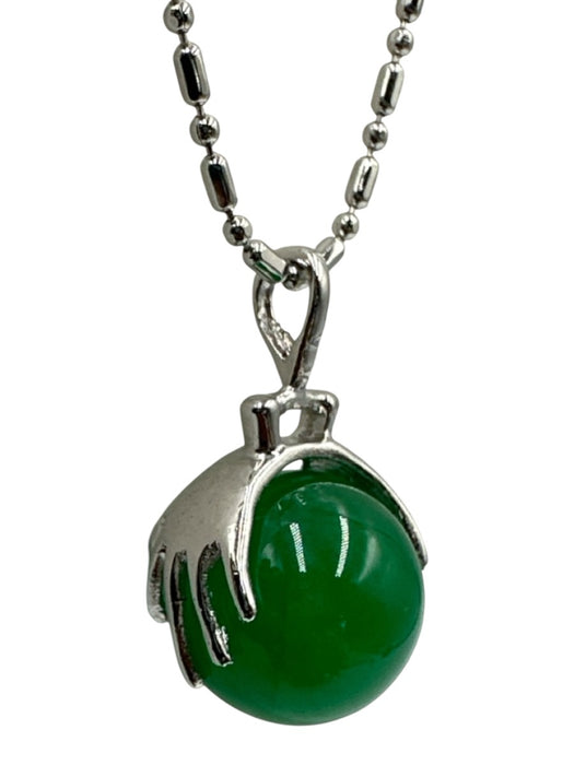 No Brand Silver Tone Small Stone Jade Pendant Ball Detail Necklace Jewelry Silver Tone