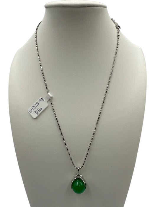 No Brand Silver Tone Small Stone Jade Pendant Ball Detail Necklace Jewelry Silver Tone