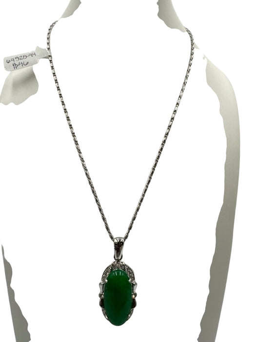 No Brand Silver Tone Small Stone Jade Pendant Bow Detail Crystal Jewelry Silver Tone