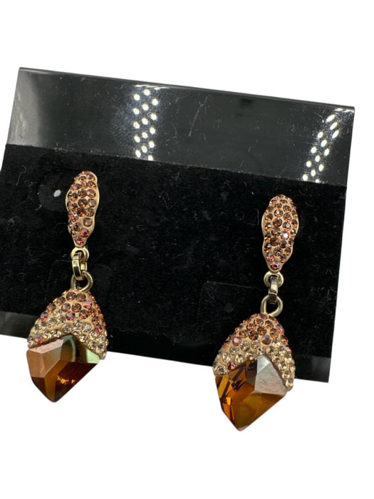 No Brand Brown Gold Tone Drop Crystal Detail Earring Jewelry Brown