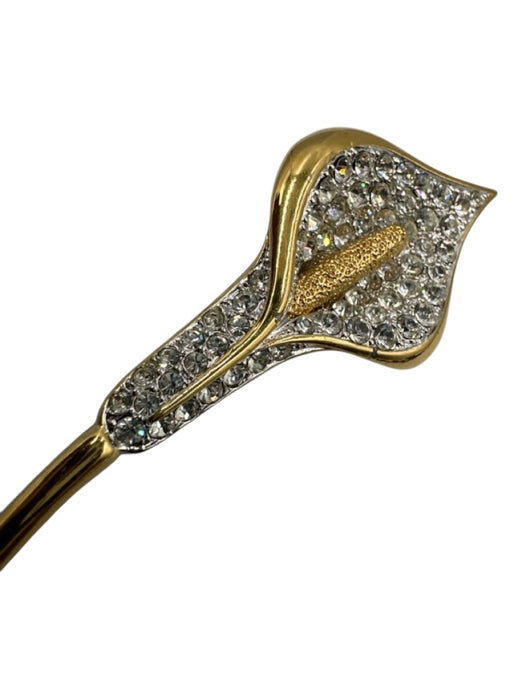 No Brand Gold Gold Tone Rhinestone Flower Brooch Jewelry Gold